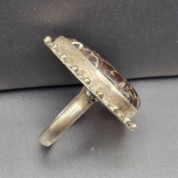 925 Sterling Silver Plated Turritella Agate Ring Size 8 Bezel Setting Bohemian - Picture 6 of 13